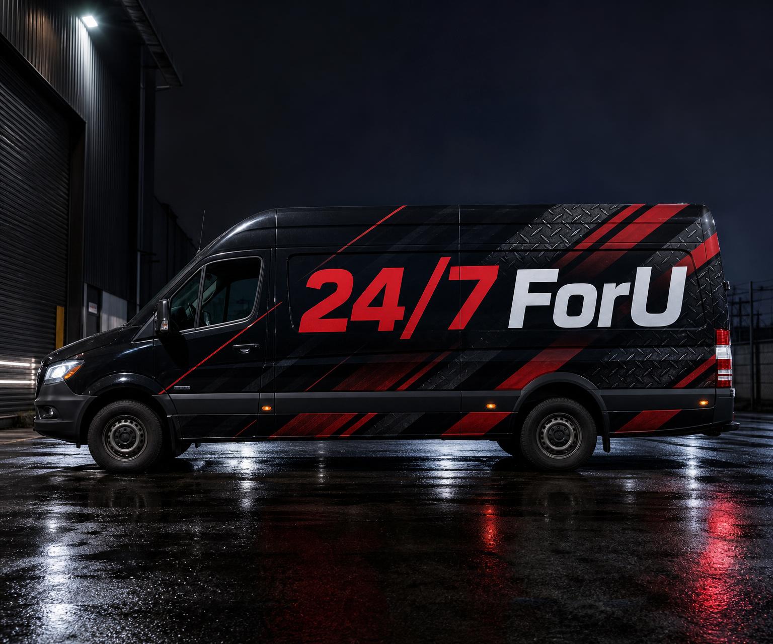 247ForU branded HVAC and plumbing service van wrapped in custom vinyl graphics